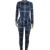 Plaid Print Bodycon Jumpsuit Women Turtleneck Long Sleeve Peplum One Piece Overalls Skinny Party Casual Romper Catsuit Sashes