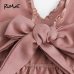 ROMWE Contrast Lace Knot Back Cami Romper Women Pink V Neck Straps Sleeveless Playsuit Summer Casual Wide Leg Romper