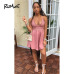 ROMWE Contrast Lace Knot Back Cami Romper Women Pink V Neck Straps Sleeveless Playsuit Summer Casual Wide Leg Romper