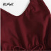 ROMWE Contrast Striped Tape Romper Summer Beach Wear Women Sleeveless Playsuits Burgundy Spaghetti Strap Drawstring Romper