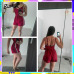 ROMWE Contrast Striped Tape Romper Summer Beach Wear Women Sleeveless Playsuits Burgundy Spaghetti Strap Drawstring Romper