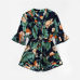 ROMWE Fluted Sleeve Floral Print Surplice Romper With Belt Women Summer Vocation Three Quarter Floral V neck Romper