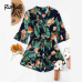 ROMWE Fluted Sleeve Floral Print Surplice Romper With Belt Women Summer Vocation Three Quarter Floral V neck Romper