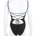 Rapwriter Backless Cross Lace-up Glitter Sexy Bodysuit Women 2019 Summer Stretch Straps Sleeveless Slim Open Crotch Bodysuit