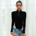 Rapwriter Fashion Letter Front Ring Zipper Turtleneck Skinny Bodysuits Women 2018 Fall Winter Long Sleeve Bodycon Sheer Bodysuit