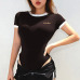 Rapwriter Panelled Letter Embroidery Bodysuit Women 2019 Spring Sexy Stretch Slim O-Neck Short Sleeve Open Crotch body mujer