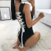 Rapwriter Sexy Backless Cross Lace Up Skinny Lace Patchwork Black Bodysuits Women 2018 Stretch Sleeveless Open Crotch Bodysuit