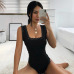 Rapwriter Sexy Backless Cross Lace Up Skinny Lace Patchwork Black Bodysuits Women 2018 Stretch Sleeveless Open Crotch Bodysuit