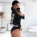 Rapwriter Sexy Skinny Panelled Turtleneck Knitted Bodysuits Women 2018 Autumn Winter Long Sleeve Bodycon Sheer Letter Bodysuit