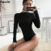 Rapwriter Sexy Skinny Panelled Turtleneck Knitted Bodysuits Women 2018 Autumn Winter Long Sleeve Bodycon Sheer Letter Bodysuit