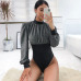 Rapwriter Sexy Skinny Turtleneck Panelled Silver Bodysuits Women 2018 Spring Long Sleeve Bodycon Open Crotch Glitter Bodysuit