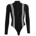 Rapwriter Sexy Slim Turtleneck Middle Zipper Striped Patchwork Skinny Bodysuit Women 2019 Long Sleeve Sheer Open Crotch Bodysuit