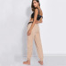 Realpopu Khaki Rompers Womens Jumpsuit Long Elegant Zipper Pockets Sleevlesee Adjusted Strap High Waist Cotton Fashion Summer