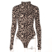 Realpopu Knitted Leopard Printed Jumpsuit Women Turtleneck Short Bodysuit Women Sexy Bodycon Casual Slim Long Sleeve Rompers Top