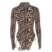 Realpopu Knitted Leopard Printed Jumpsuit Women Turtleneck Short Bodysuit Women Sexy Bodycon Casual Slim Long Sleeve Rompers Top