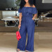 Rompers Womens Jumpsuit 2019 Summer Denim Overalls Sexy Slash Neck Off Shoulder Ruffles Playsuit Plus Size Wide Leg Pants