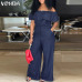 Rompers Womens Jumpsuit 2019 Summer Denim Overalls Sexy Slash Neck Off Shoulder Ruffles Playsuit Plus Size Wide Leg Pants