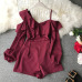 Ruffle Short Women Jumpsuit Striped White Long Sleeve Off Shoulder Black Boho Red Pink Summer Sexy Beach Rompers Women Jumpsuit