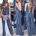 Ruffle striped sexy jumpsuit Boho rompers women wide leg jumpsuit 2018 elegant summer sleeveless jumpsuit with belt streetwear