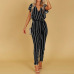 S 5XL ZANZEA 2019 Summer Sexy Deep V Neck Party Jumpsuit Women High Waist Striped Overalls Short Sleeve Long Turnip Bodysuit