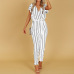 S 5XL ZANZEA 2019 Summer Sexy Deep V Neck Party Jumpsuit Women High Waist Striped Overalls Short Sleeve Long Turnip Bodysuit