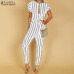 S 5XL ZANZEA 2019 Summer Sexy Deep V Neck Party Jumpsuit Women High Waist Striped Overalls Short Sleeve Long Turnip Bodysuit