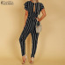 S 5XL ZANZEA 2019 Summer Sexy Deep V Neck Party Jumpsuit Women High Waist Striped Overalls Short Sleeve Long Turnip Bodysuit