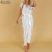 S 5XL ZANZEA 2019 Summer Sexy Deep V Neck Party Jumpsuit Women High Waist Striped Overalls Short Sleeve Long Turnip Bodysuit