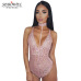 SEBOWEL 2019 Elegant Floral Red Lace Bodysuit Women Backless Deep V Neck Sexy Bodysuit Bodycon Halter Sleeveless Jumpsuit Romper