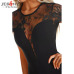 SEBOWEL Black Mesh Transparent Lace Short Sleeve Bodysuits Women O-Neck Skinny Body Jumpsuit Femme Romper Combinaison Club wear