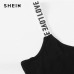 SHEIN Black Button Front Ribbed Knit Skinny Cami Mid Waist Sleeveless Letter Print Straps Bodysuit Women Summer Casual Bodysuits