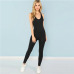 SHEIN Black Casual Cool Sexy Backless Solid Skinny Shell O-Neck Sleeveless Jumpsuit Summer Women Jumpsuits