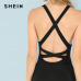 SHEIN Black Casual Cool Sexy Backless Solid Skinny Shell O-Neck Sleeveless Jumpsuit Summer Women Jumpsuits