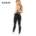 SHEIN Black Casual Cool Sexy Backless Solid Skinny Shell O-Neck Sleeveless Jumpsuit Summer Women Jumpsuits