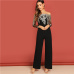 SHEIN Black Elegant Embroidery Sheer Mesh Off Shoulder Workwear Long Sleeve Straight Leg Jumpsuit Autumn Fashion Women Jumpsuits