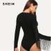 SHEIN Black Elegant Weekend Casual Fringe Embellished Form Fitting Solid Skinny Bodysuit 2018 Summer Fashion Women Bodysuits