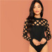 SHEIN Black Going Out Skinny Knot Mid Waist Mock Neck Stand Collar Geo Cut Out Bodysuit 2018 Summer Fashion Women Bodysuits