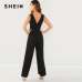 SHEIN Black Highstreet Colorblock Sequin Pocket Wrap Bodice V neck Sleeveless Jumpsuit Summer Women Streetwear Party Jumpsuits