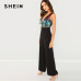 SHEIN Black Highstreet Colorblock Sequin Pocket Wrap Bodice V neck Sleeveless Jumpsuit Summer Women Streetwear Party Jumpsuits