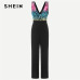 SHEIN Black Highstreet Colorblock Sequin Pocket Wrap Bodice V neck Sleeveless Jumpsuit Summer Women Streetwear Party Jumpsuits