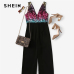 SHEIN Black Highstreet Colorblock Sequin Pocket Wrap Bodice V neck Sleeveless Jumpsuit Summer Women Streetwear Party Jumpsuits