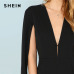 SHEIN Black Highstreet Office Lady Plunging Neck Cloak Sleeve Modern Sexy Maxi Tapered Jumpsuit Autumn Women Workwear Jumpsuits