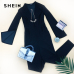 SHEIN Black Highstreet Office Lady Plunging Neck Cloak Sleeve Modern Sexy Maxi Tapered Jumpsuit Autumn Women Workwear Jumpsuits