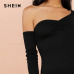 SHEIN Black Highstreet Sexy One Shoulder Solid Asymmetrical Neck Mid Waist Skinny Solid Bodysuit Summer Women Casual Bodysuits