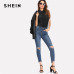 SHEIN Black Mock Neck Glitter Skinny Bodysuit Stand Collar Sleeveless Sexy Rompers 2018 Women New Clothing Plain Bodysuit