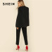 SHEIN Black Party Elegant Wrap Plunging V Neck Cloak Long Sleeve Solid High Waist Maxi Jumpsuit Autumn Women Casual Jumpsuit