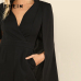 SHEIN Black Party Elegant Wrap Plunging V Neck Cloak Long Sleeve Solid High Waist Maxi Jumpsuit Autumn Women Casual Jumpsuit