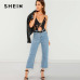 SHEIN Black Plunging Neck Form Fitting Cami Bodysuit Sexy Deep V Neck Sleeveless Bodysuits Women Summer Skinny Party Bodysuits