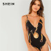 SHEIN Black Plunging Neck Form Fitting Cami Bodysuit Sexy Deep V Neck Sleeveless Bodysuits Women Summer Skinny Party Bodysuits