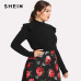 SHEIN Black Ruffle Embellished Shoulder Long Sleeve Plus Size Women Slim Fit Bodysuit Office Lady Autumn Winter Solid Bodysuit